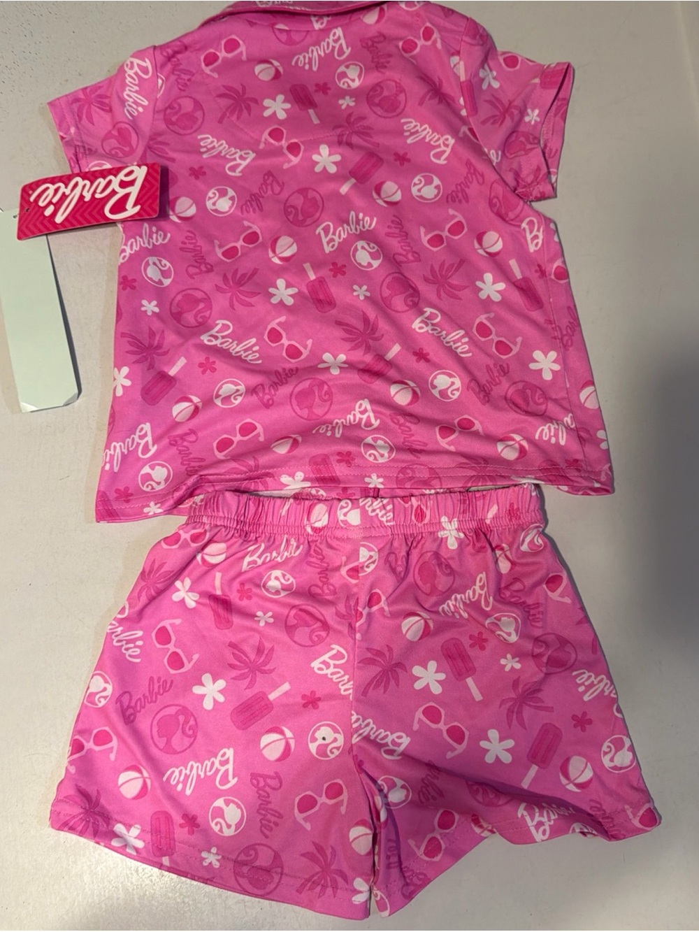 Barbie Hot Pink Short Sleeve Pajama Set with Summer Print 4T New